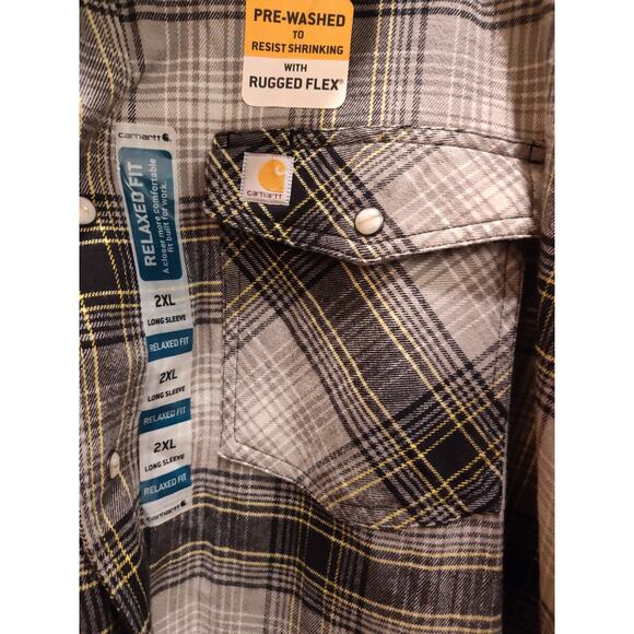 Carhartt Cotton Pearl Snap Green Plaid Flannel Men's Relaxed Fit Shirt Size 2XL - Picture 4 of 7